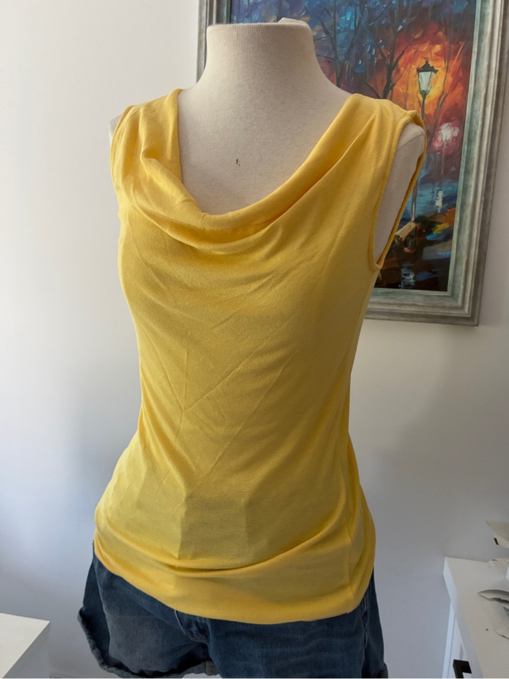 Philosophy Yellow Draped Cowl Neck Sleeveless Top